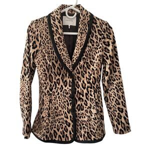FRAME Velvet Leopard Blazer Jacket Satin Trim Brown Black 3 Button Size 0